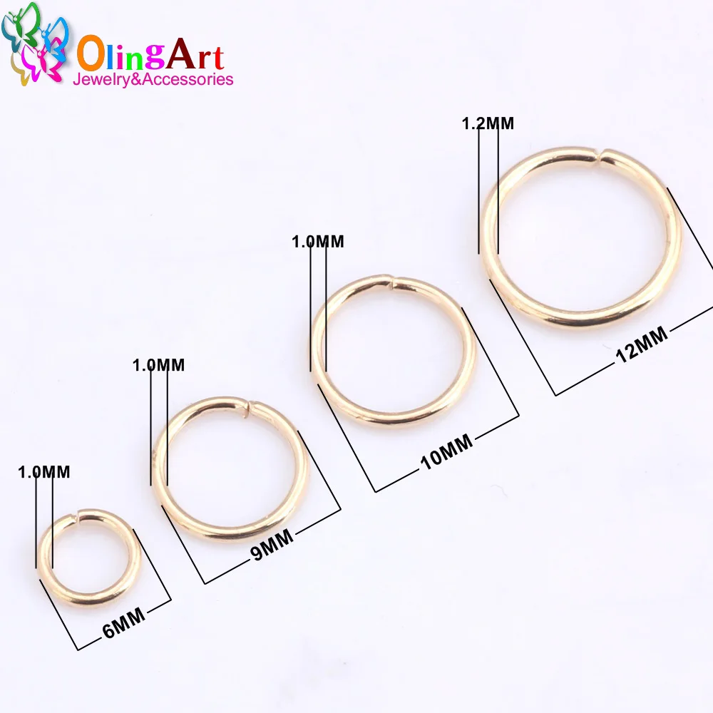 OlingArt KC anello di salto in oro 6mm/9mm/10mm/12mm anello di collegamento formato misto gioielli fai da te fare connettore diametro filo 1.0MM
