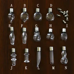 1piece copper SCREW CAP glass vial pendant Miniature Wishing Bottle clear oil charm name or rice art mini glass bottle craft