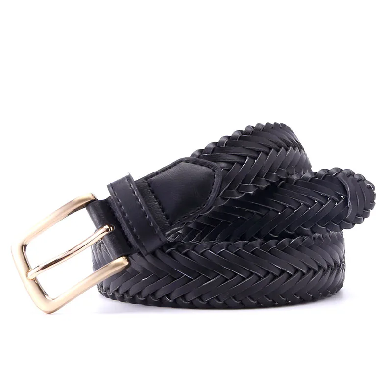 Black PU Leather Belt For Women Pin Buckle Jeans Luxury Brand Female Belts Casual Braided Strap Designer High Quality Waistband