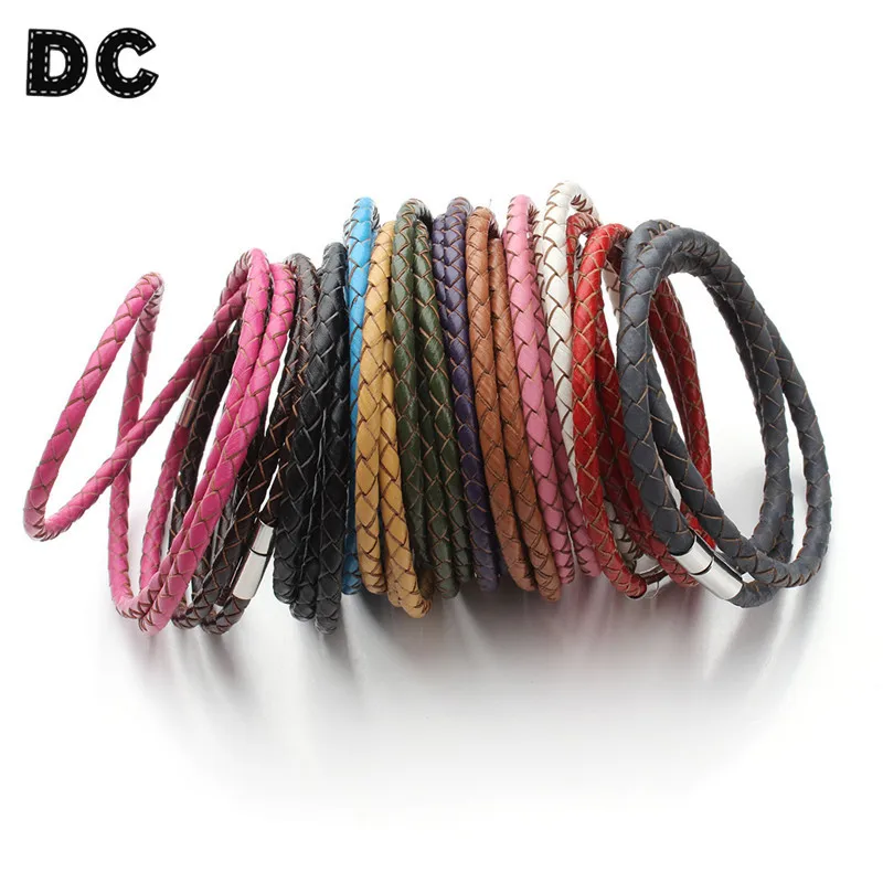 Fashion Black Brown Braid 100% Genuine Leather Bangle Bracelets Cord Wrap with Magnetic Clasp for Men Women Friendship Jewelry