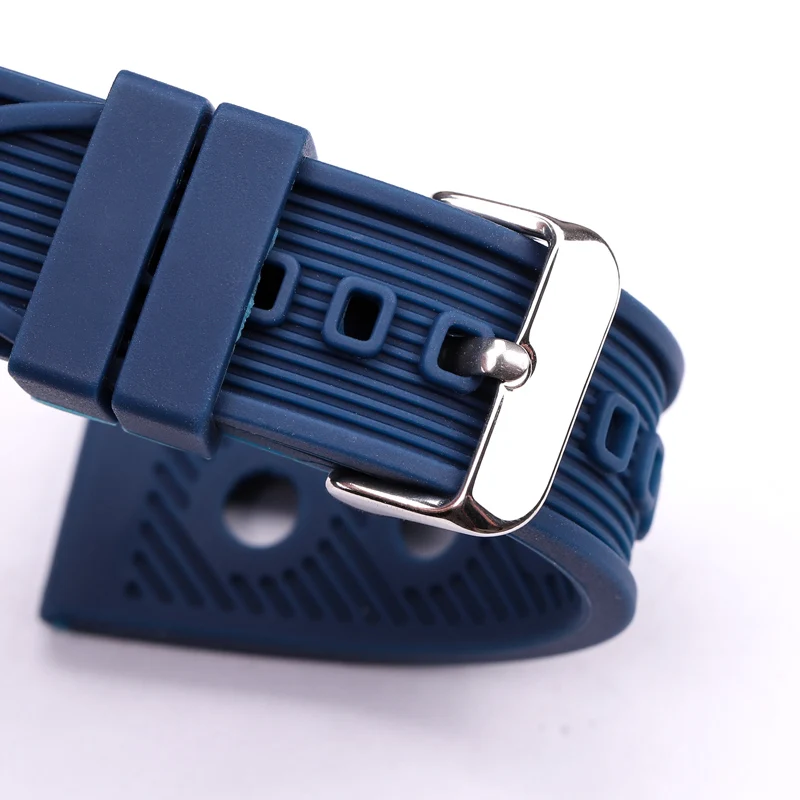 Silicone Watchbands 22mm Waterproof Soft Rubber Strap Stainless Steel Polished Buckle Black Blue Unisex Bracelet