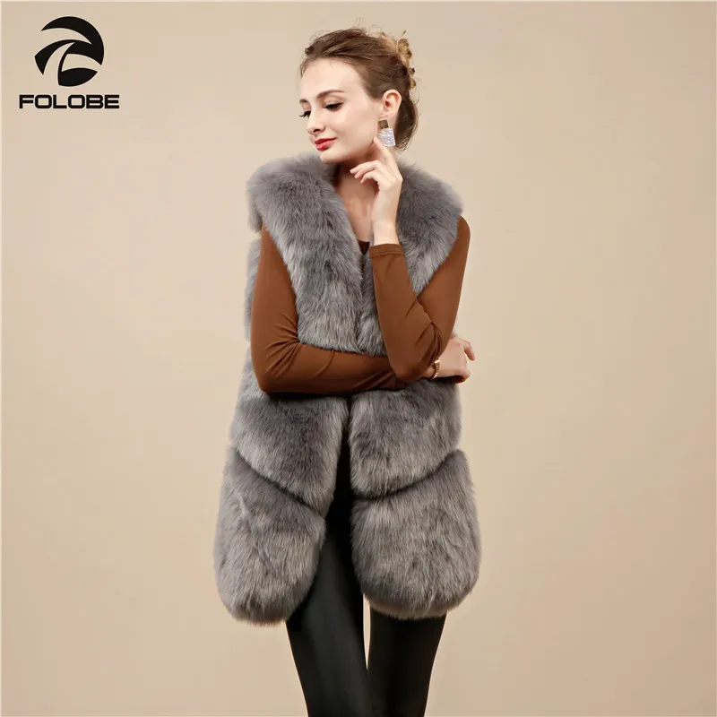 

FOLOBE Winter Faux Fur Coat For Women Casual Slim Sleeveless New Fashion Faux Fox Fur Vest Woman Jacket Colete Femin 12 Colors