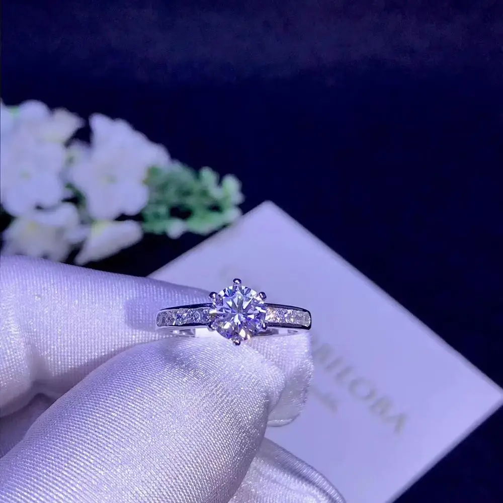 

Круглое серебряное Moissanite кольцо 1ct D VVS роскошное Moissanite Weding кольцо 925 серебряное кольцо для женщин