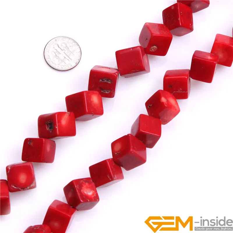 Cubic Red Coral Beads For Jewelry Making Strand 15\