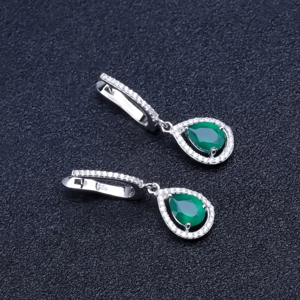 GEM\'S BALLET Natural Water Drop Green Agate Gemstone Earrings 925 Sterling Silver Vintage Drop Earrings for WomenFine Jewelry