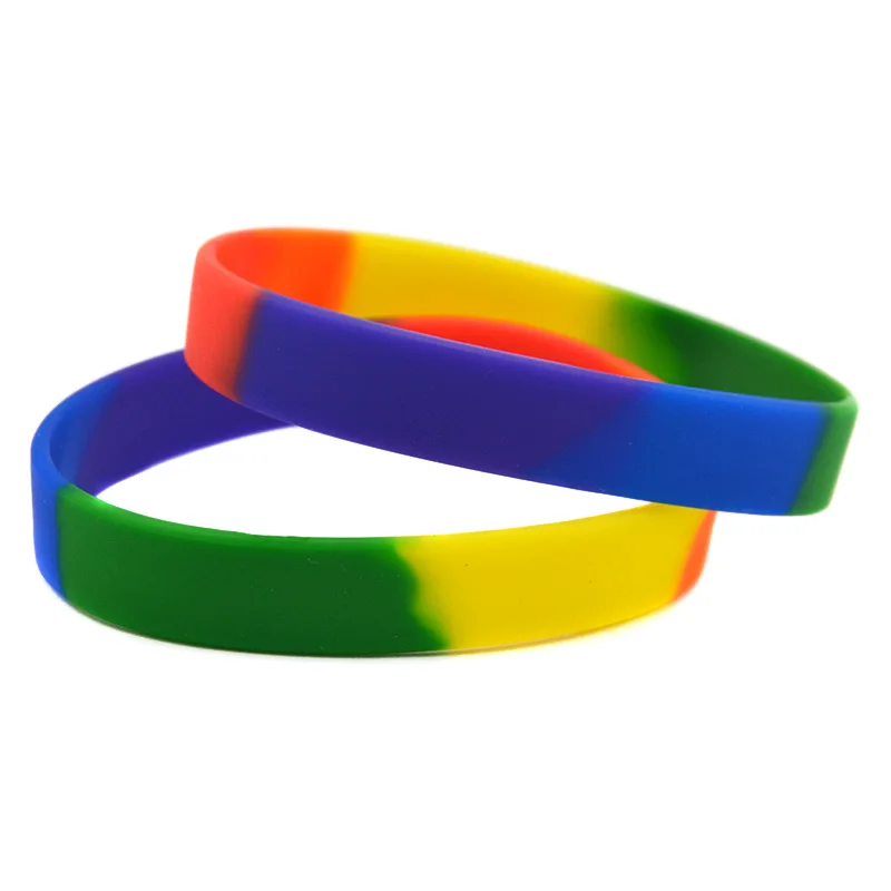 

50 Pcs Pride Plain Silicone Rubber Wristband Rainbow Color Bangle