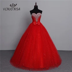 2-28w Real Photo 2021 Fashion Classic Vintage Lace Red Wedding Dresses Plus Size Ball Gown Robe de Mariee Cheap With Crystal Bow