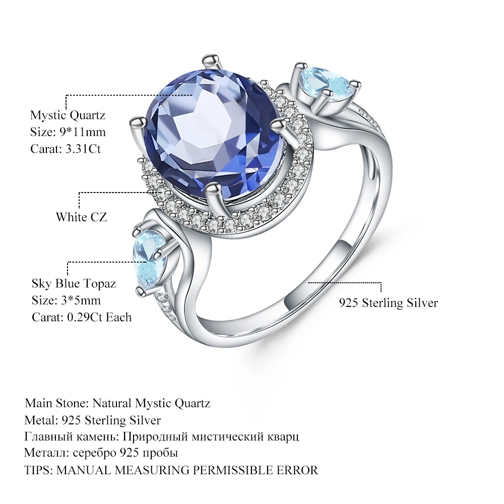 Gem's Ballet 925 Sterling Silver Rings For Woman Wedding 3.31Ct Natural Iolite Blue Mystic Quartz Sky Blue Topaz Fine Jewelry