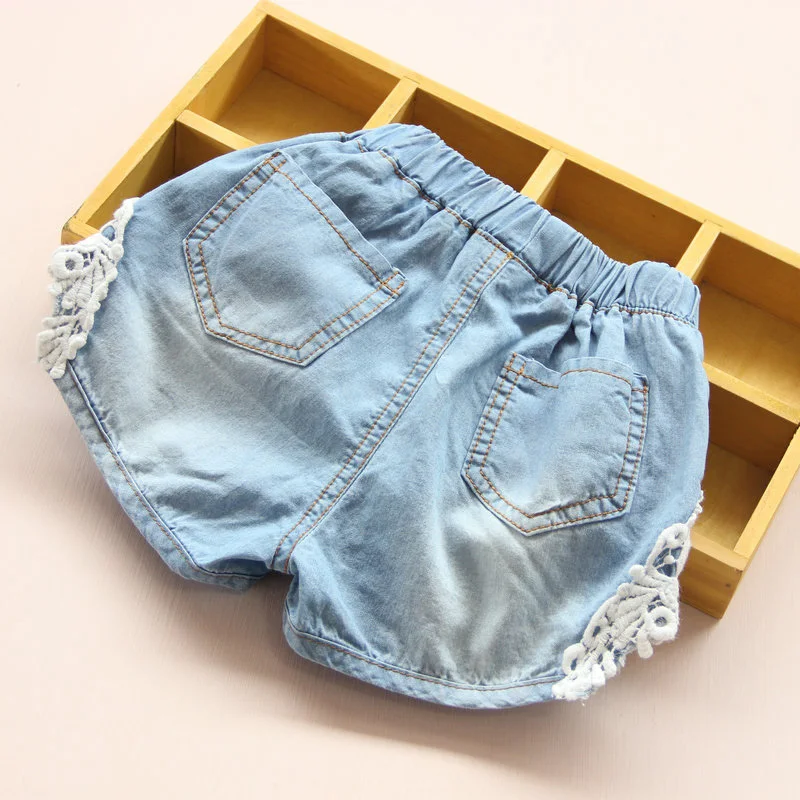 2024 Hot Summer Fashion 2 3 4 6 8 10 12 Years Children Cotton Baby Lace Edges Patchwork Jeans Kids Girls Denim Blue Shorts