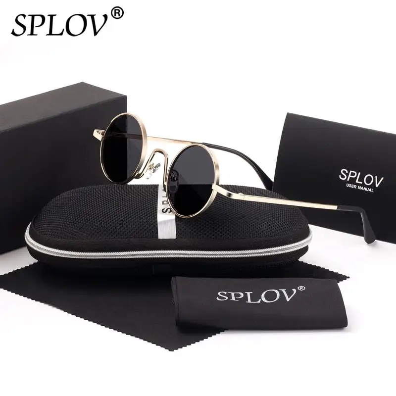 SPLOV Vintage Rap Sonnenbrille Männer Frauen Steam Punk Stil Hip-Hop Kleine Runde Metall Rahmen Brillen Retro Gafas De Sol mit Fall