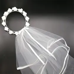 Velo da sposa da donna fiore bianco capelli ghirlanda fascia da sposa regolabile con lacci nastro accessorio per addio nubilato