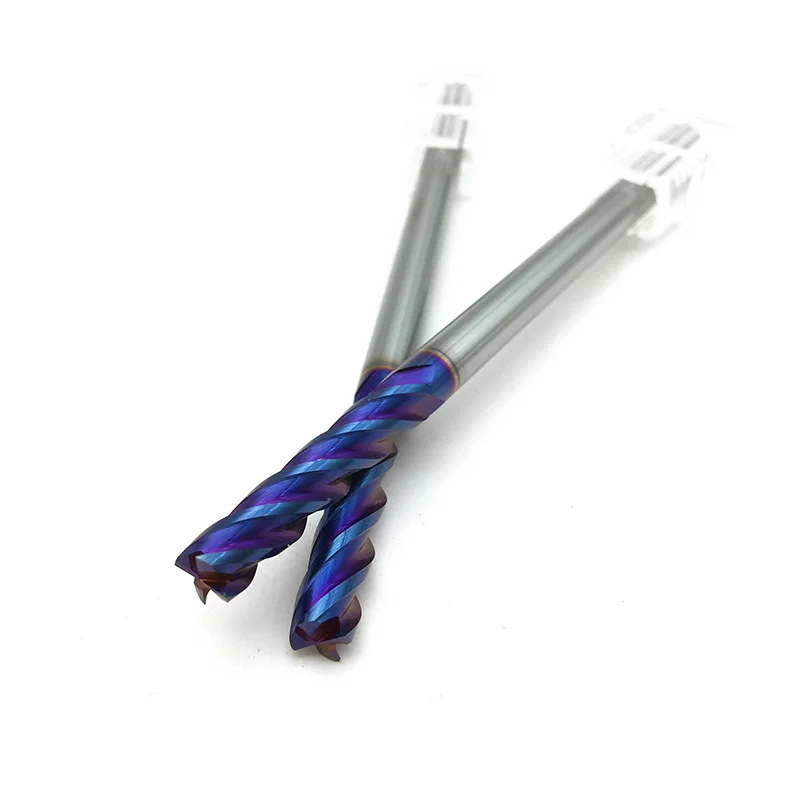 مطحنة نهاية 6 مللي متر ، 100 مللي متر ، HRC65 4Flute D6 * 100l ، ساق مستقيمة ، مطلية باللون الأزرق ، كربيد صلب