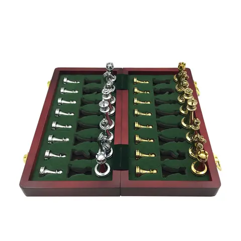 Easytoday metallblanka guld- och silverschackpjäser massivt trä hopfällbart schackbräde av hög kvalitet professionellt schackspel 8 best sales schackpjäser i metall - №8