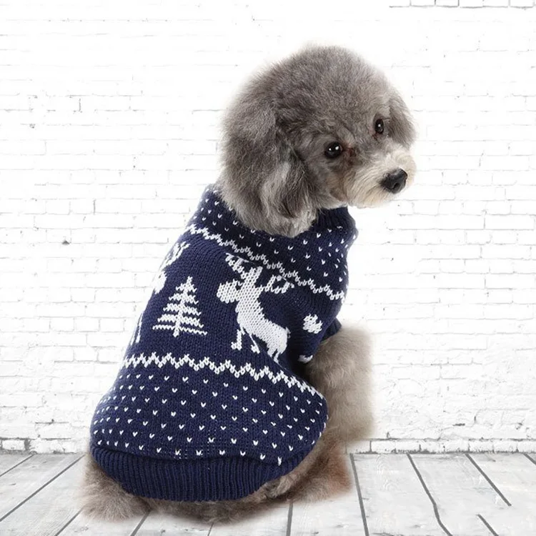 Christmas Dog Sweater Reindeer Classics Animal Pattern Acrylic Fibres Red Dark Blue Dog Costume Autumn/winter Small Dog Clothing