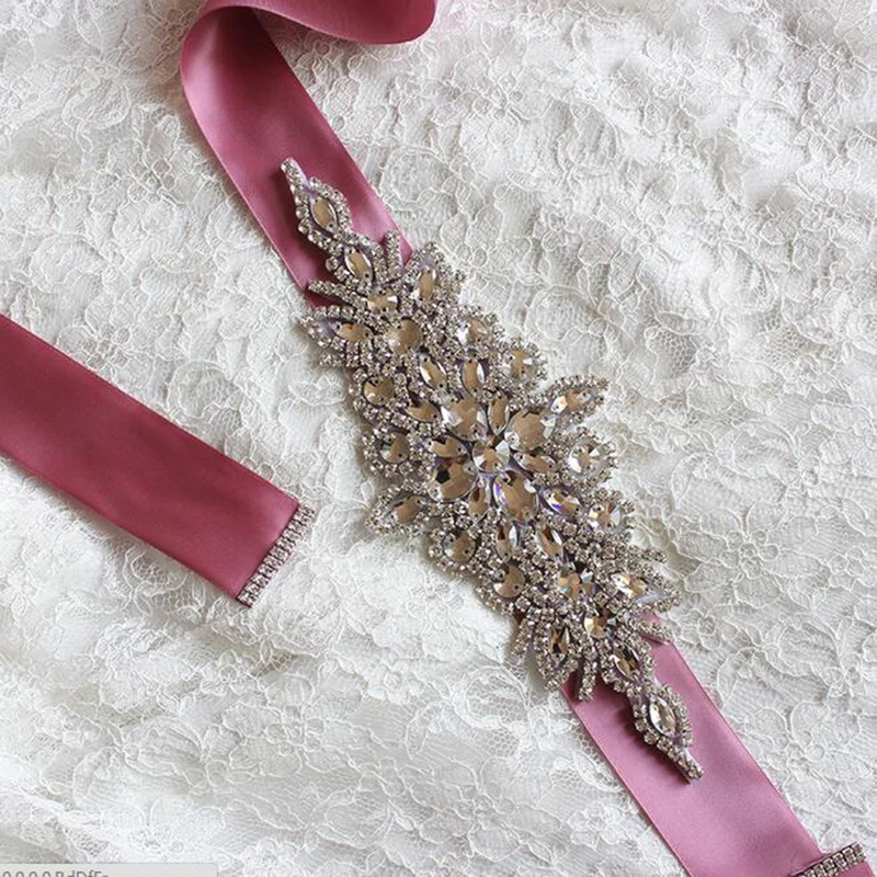 

3Pieces 23.5X9.5cm Clear Crystal Silver Base Flower Rhinestone Applique Belt For Bridal Dress Sewing On 888 Stones