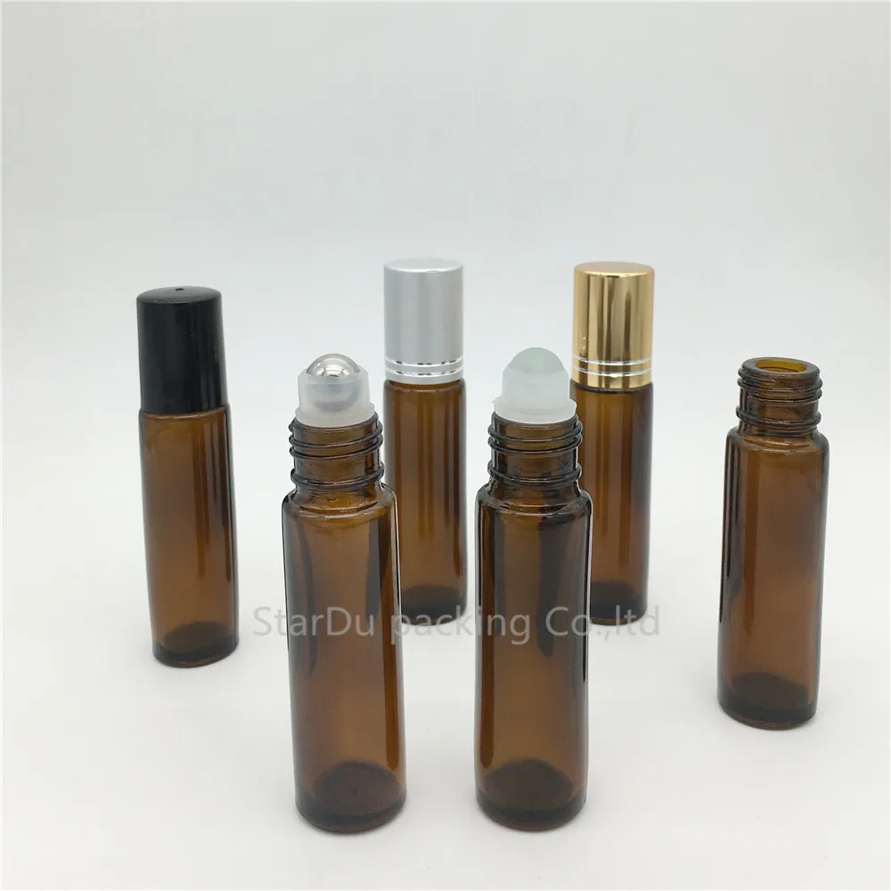 240pcs/lot 10ml Amber Roll On Bottles  For Essential oils, 10cc Amber Essential Oil Rollon bottle, Small Glass Roller Container