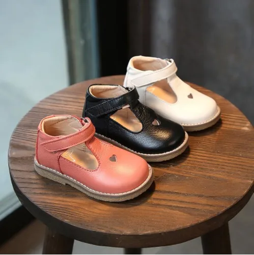 Spring 2019 Baby Toddler Girls Vintage T-Strap Flats Pink White Black Dress Shoe Little Kids Genuine Leather Mary Jane Children