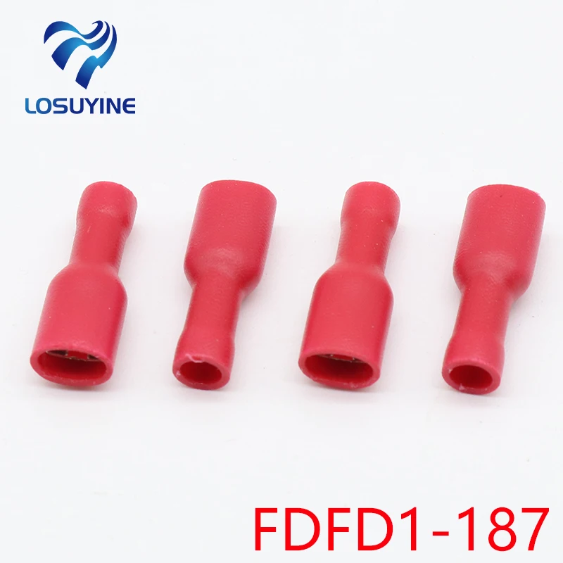 FDFD1-187 FDFD1.25-187 insulating Female Insulated Electrical Crimp Terminal Connectors 100PCS/Pack Cable Wire Connector FDFD