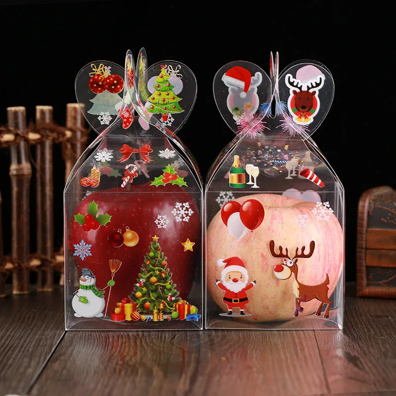 500pcs Christmas Even Clear Gift Box Xmas Printed Snowman Elk Santa Xmas Tree Treats Sweets Candy Apple Boxes Favors Wrap