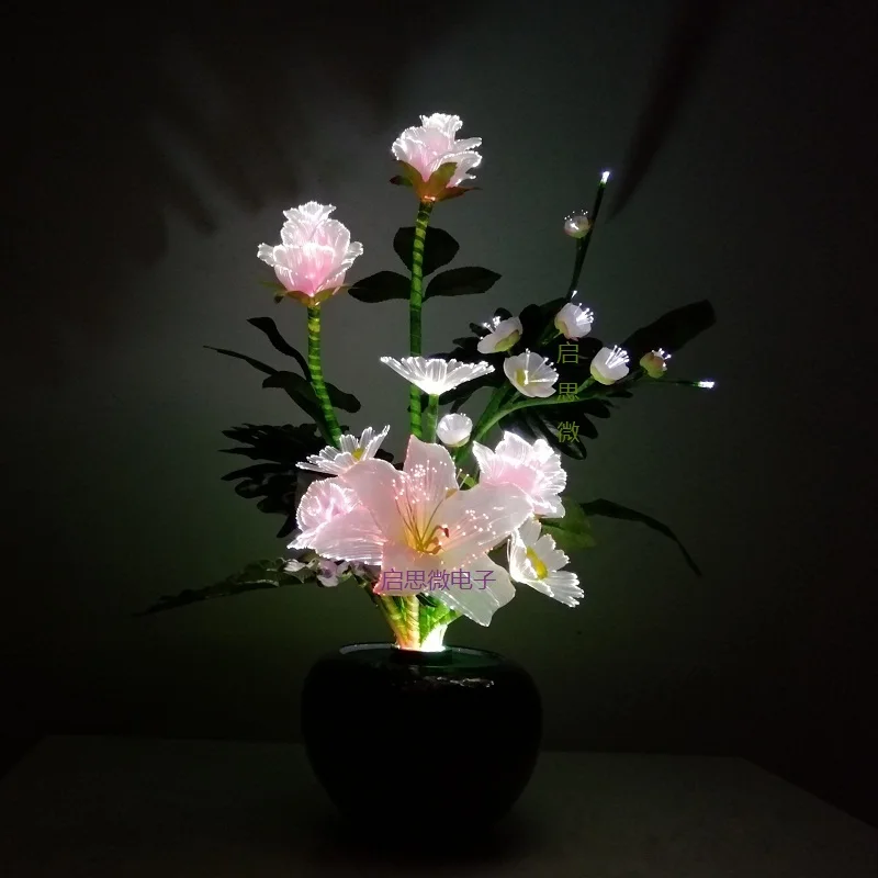 Flash Optical Fiber Multicolor Rose Lily With Fiber Optic Wire Spun Silk Plastic Novelty Artistic Home Party Shop Decoration