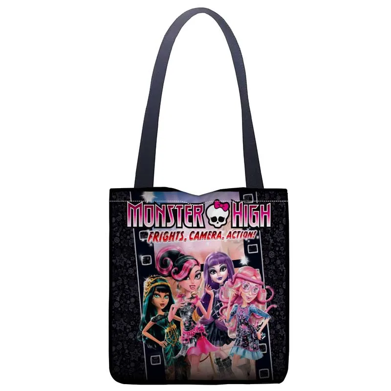 Monster High Tote Bag For Women Canvas Fabric Bags Eco Reusable Shopping Bags Traveling Beach Casual Useful Shoulder Bag