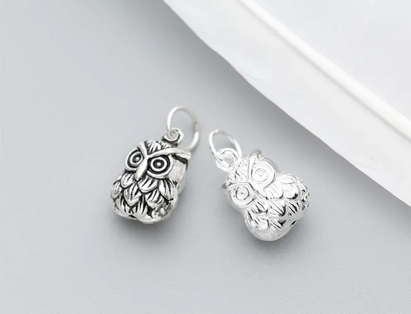 1pc/Lot 925 Sterling Silver Cute Owl Charms 14x9x7mm Women Men Jewelry Pendants DIY Bracelets&Necklace Jewelry Materials