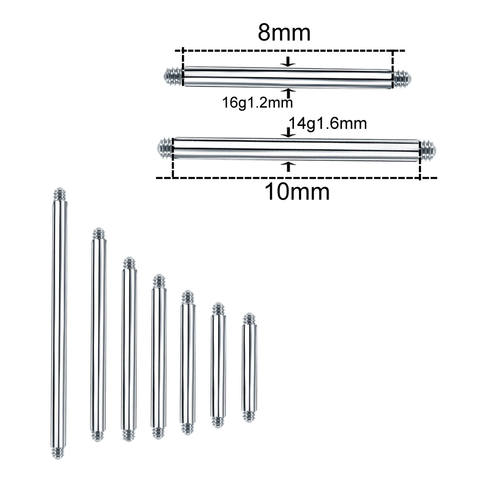 100pcs/lot Steel Screw Barbell Parts 6mm-38mm Post Only Spare Replacement Accessories For Nipple Tongue Earring Piercing Jewelry