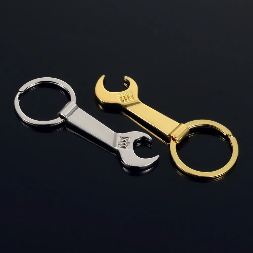 Free shipping Tool Metal Wrench Spanner Lever Bottle Opener Key Chain Keyring Gift Silver Gold 2 Color