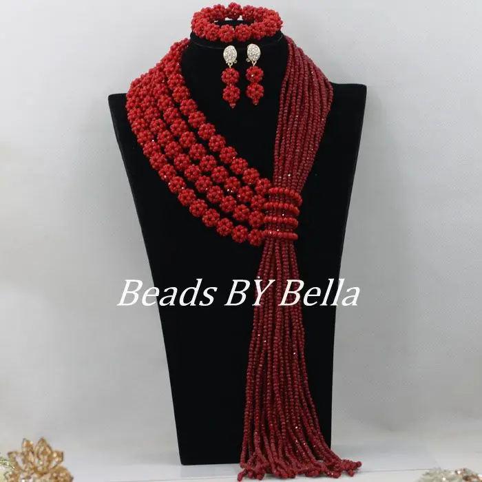 

Popular Wine Beads Balls Jewelry Set Bridal Jewelry Sets Nigerian Wedding African Beads Jewelry Set Crystal Free Shipping ABF158