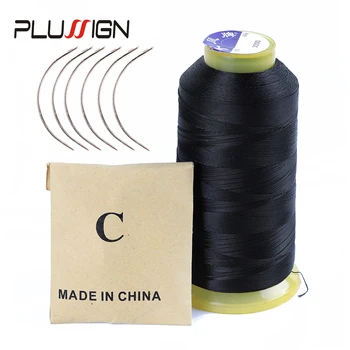 إبر وخيط خياطة الشعر من Plussignature لصنع الشعر المستعار 12 قطعة إبر خياطة مع لفة واحدة خيوط 2000 متر لإجمالي النسيج