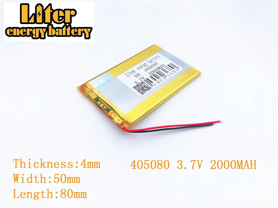 3.7V 2000mAh 405080   เซลล์แบตเตอรี่ลิเธียมโพลิเมอร์แบบชาร์จไฟได้สําหรับ 3.7V 2000mAh 405080   PLUG PAD GPS แบตเตอรี่ลิเธียมโพลิเมอร์