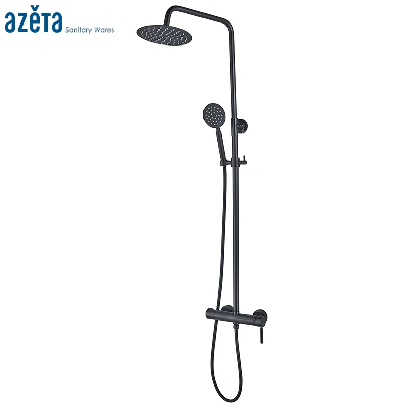 

Azeta Bathroom High Quality Luxury Black Round Shower Set With 8inch Rainfall Waterfall Shower Head Shower Faucet Set AT7728B