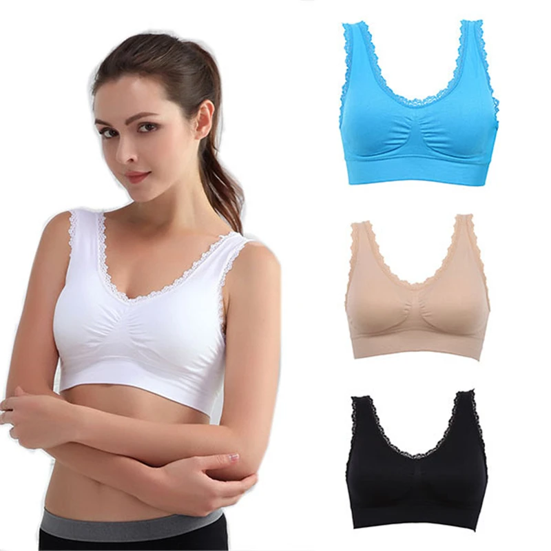 Women Lady Chic Casual Solid Lace Fitness Bra Padded Bra Crop Tank Tops Stretch Vest