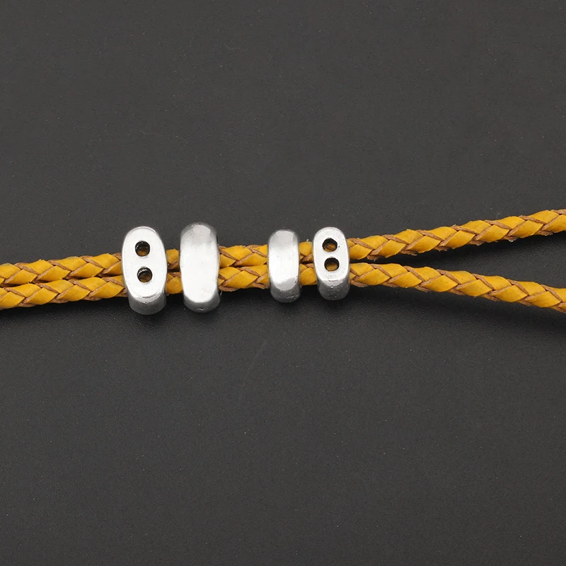 20pcs 3mm 4mm Double Holes Barrel Slider Spacers For 3/4mm Round Leather Cord Bracelet Necklace Jewelry Findings