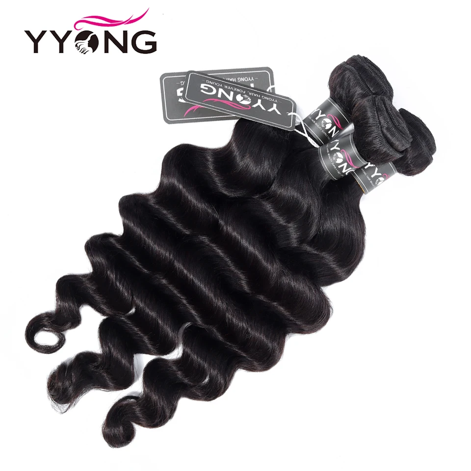 Yyong Hair Brazilian Loose Deep Wave 3/4 Bundles With Closure 100% Remy Human Hair Weave Bundles With 4x4 Lace Closure