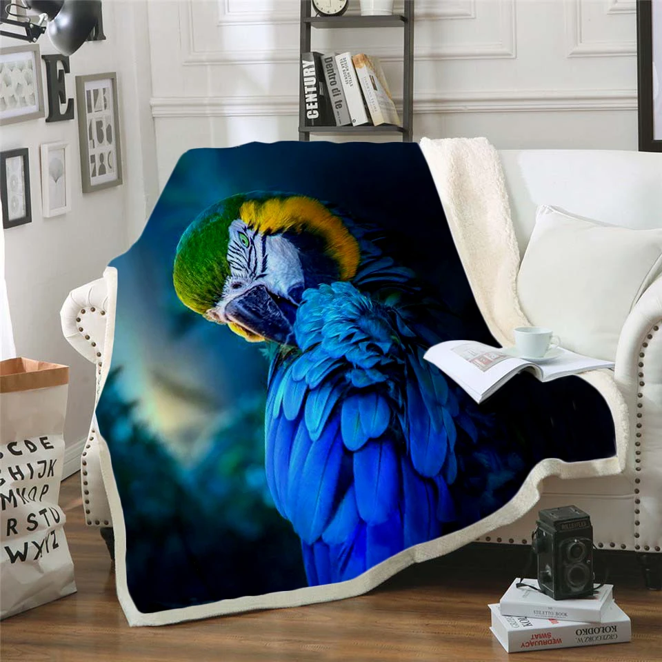 Plstar Cosmos colorful Parrot brid Blanket 3D print Sherpa Blanket on Bed Kids Girl Flower Home Textiles Dreamlike style-4