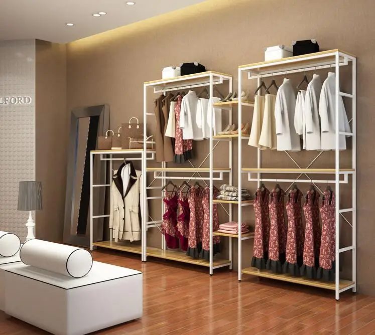 Clothing store display rack, iron double-deck display cabinet landing clothes rack, hanger hanger landing