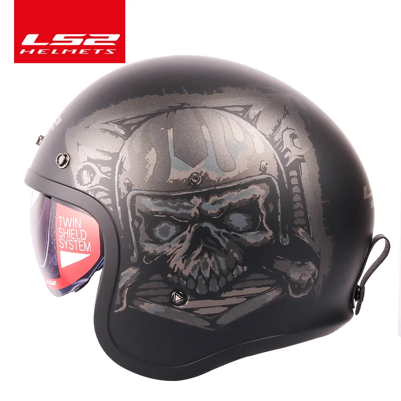 LS2 Spitfire motorcycle Vintage helmet Open face fashion design retro jet half helmet LS2 OF599 casque moto with bubble buckles