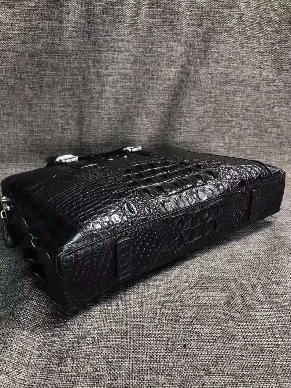Bolso de negocios para hombre, maletín de piel de cocodrilo 2018 auténtica, para ordenador portátil, blanco, rojo, gris, con doble cremallera,