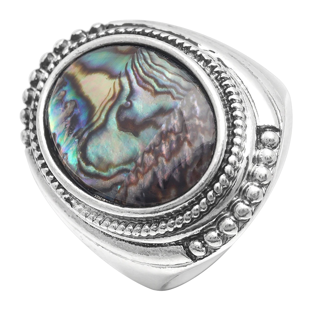 Hainon Big Vintage Princess Women New Zealand Abalone Shell Ring Charm Party Ring For Love Silver Color Jewelry Female