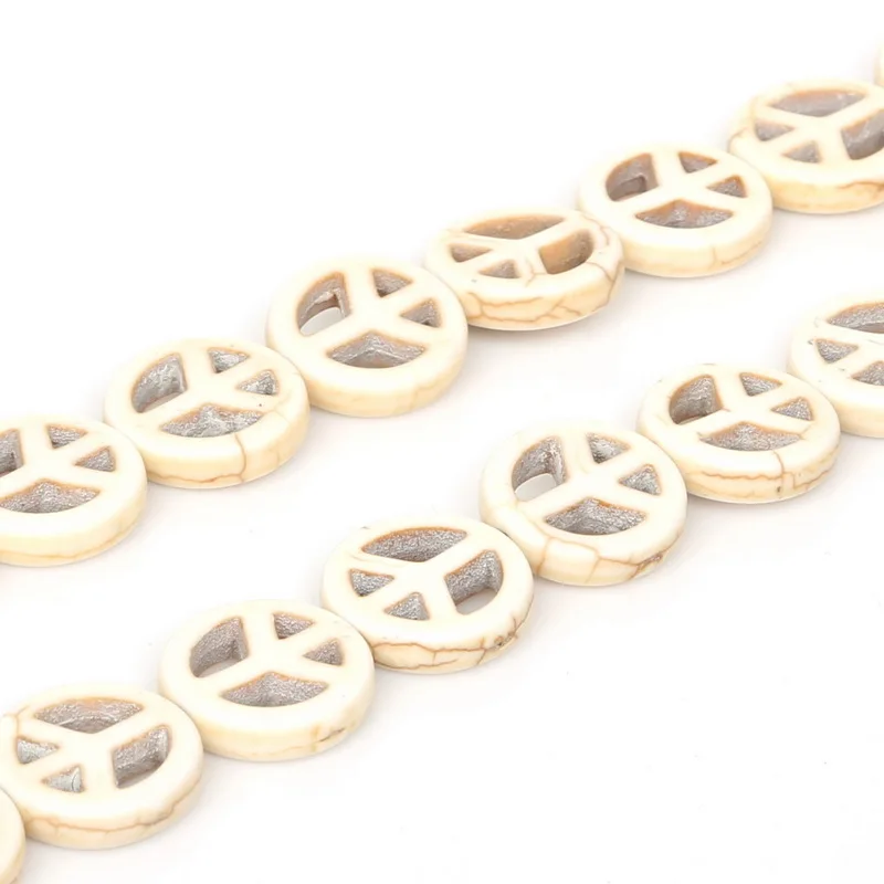 New Product Dia. 15mm Colorful Howlite Synthesis Stone Peace Sign Loose Beads for Diy Jewelry Making Bracelet Necklace