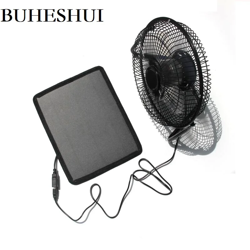 BUHESHUI 8 Inch Cooling Ventilation Fan USB 6W solar Panel Charger Solar Powered Panel Iron Fan for Home Office Outdoor Use