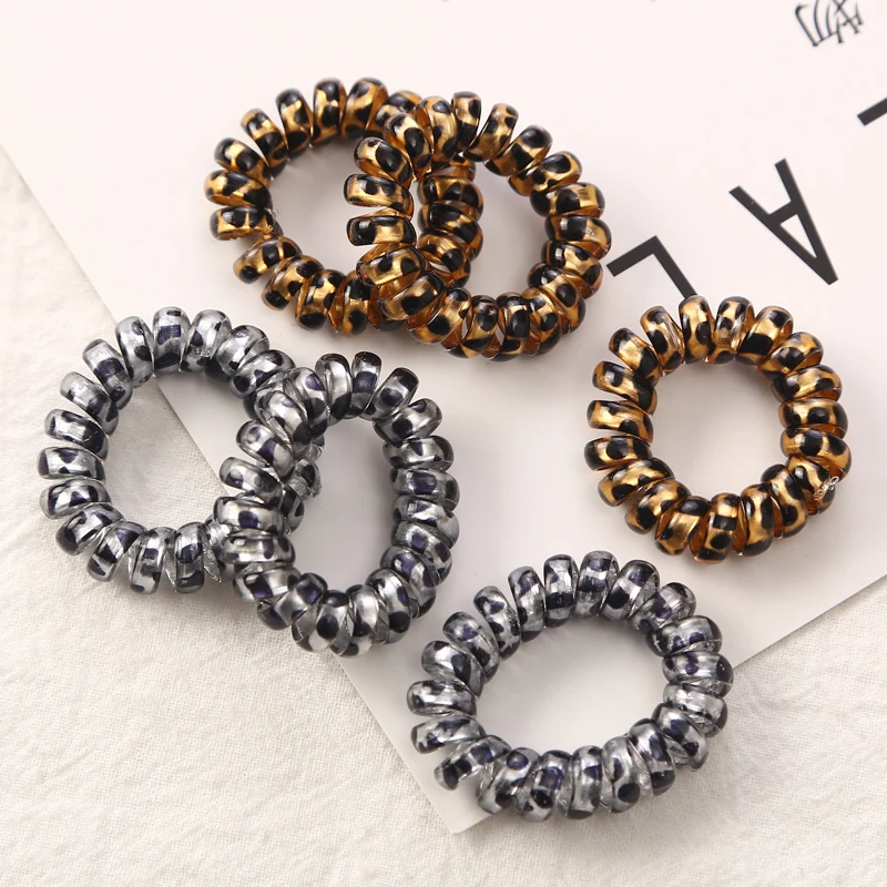 10PCS/lot 3cm Small Telephone Line Hair Ropes Girls Leopard Elastic Hair Bands Kid Ponytail Holder Tie Gum Hair Accessories