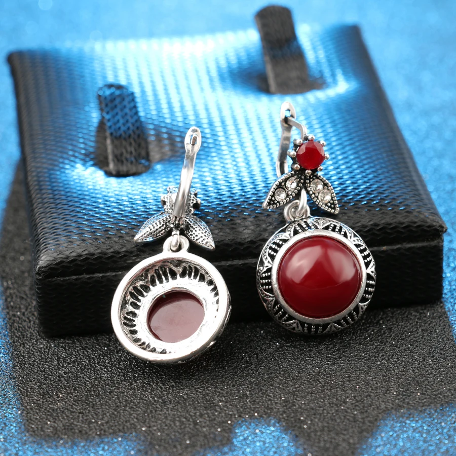 Wbmqda Hot 2018 Fashion Bohemia Red Resin Earring For Women Silver Color Vintage Jewelry Engagement Earrings Drop Shipping