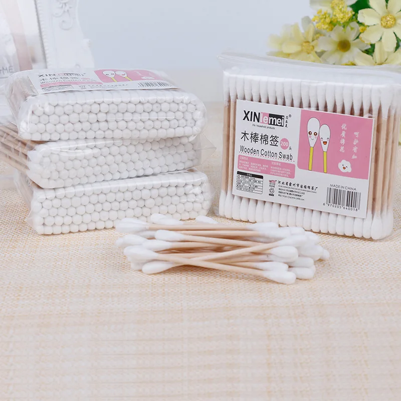 100pcs/Box Pack Wood Handle Cotton Head Swabs Disposable Makeup Clean Sticks Buds Tip Home Used Cotton Swab Personal Health Care