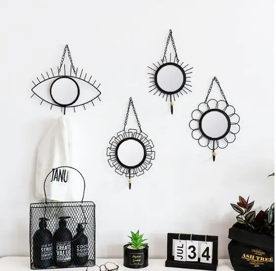 1PC Nordic Makeup Vanity Mirror Hook Hanging Wall Mirror Women Beauty Makeup Mirrors Bedroom Decors Storage Rack Shelf JL 241