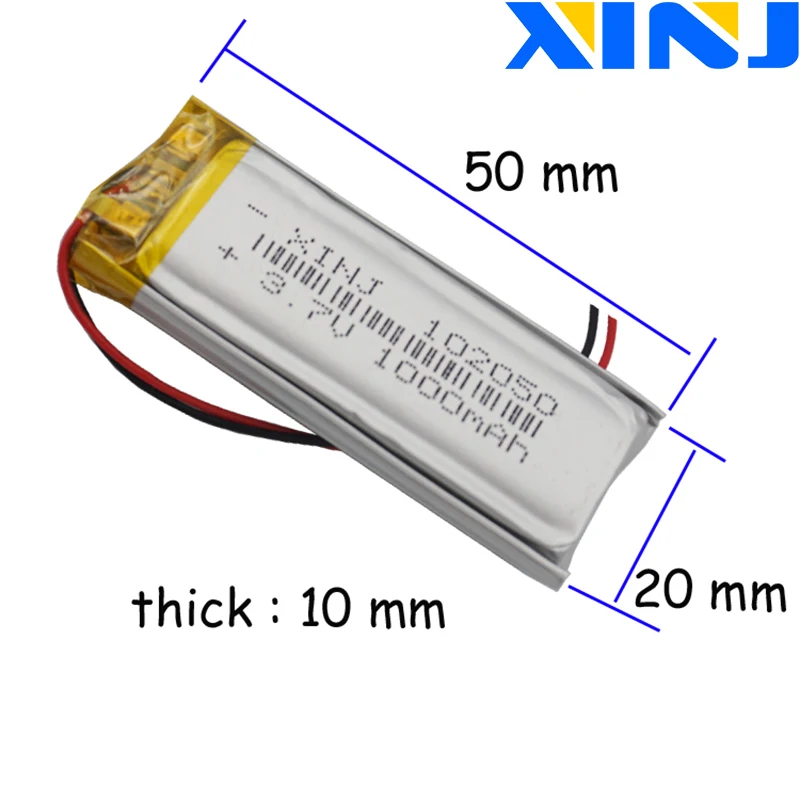 بطارية ليثيوم 3.7 فولت 1000 مللي أمبير 3.7 وات في الساعة 102050   2Pin 1.0/1.25/1.5/2.0/2.54 موصل من نوع جي إس تي لمشغل موسيقى الملاحة لكاميرا السيارة بنظام تحديد المواقع