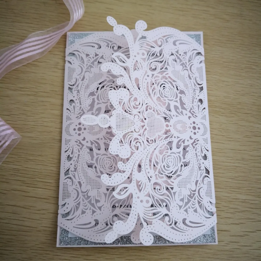 

50pcs/set free envelop and free seal Elegant Flora Design blush pink laser cut invitation muti color available