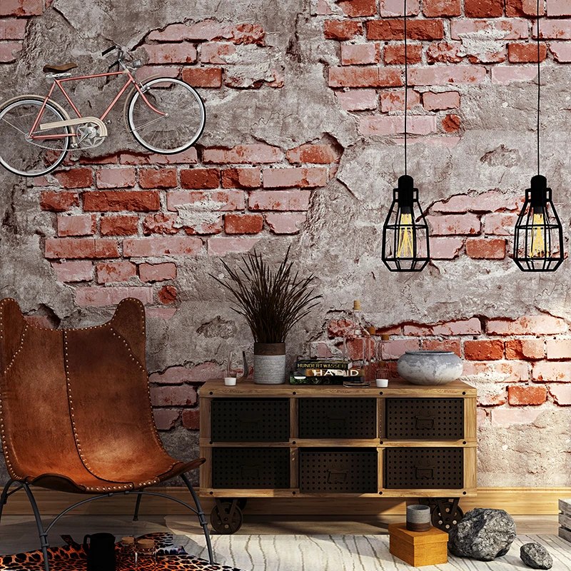 Brick Pattern Wallpaper Retro Nostalgic Gray Cement Brick Wall Industrial Wind Cafe Restaurant Background Decor Vinyl Wall Paper