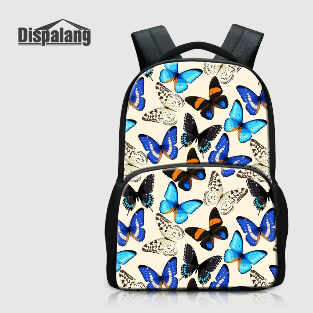 Butterfly Printing Women Canvas Laptop Backpack College Student School Bags 17 Inch Large Capacity Rucksack Female Shoulder Bag